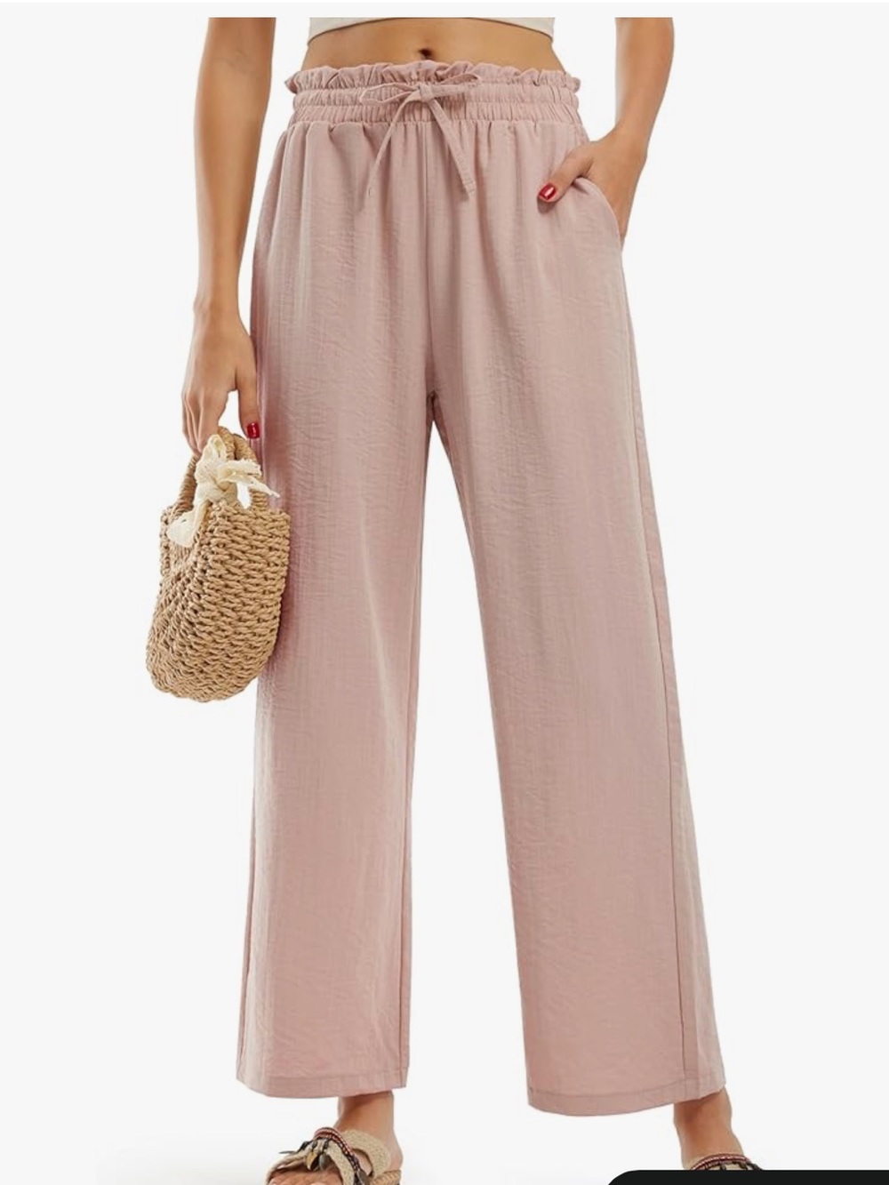 High-Rise Wide-Leg Pull-On Pants in Dusty Rose